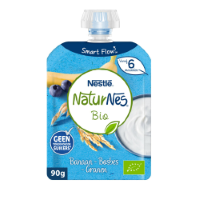 7x Nestle NaturNes Bio Knijpfruit 6+ mnd Banaan, Bosbes, Granen 90 gr